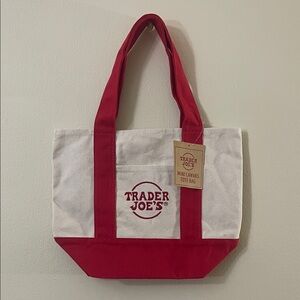 Trader Joe's Red and White Mini Canvas Tote Bag
